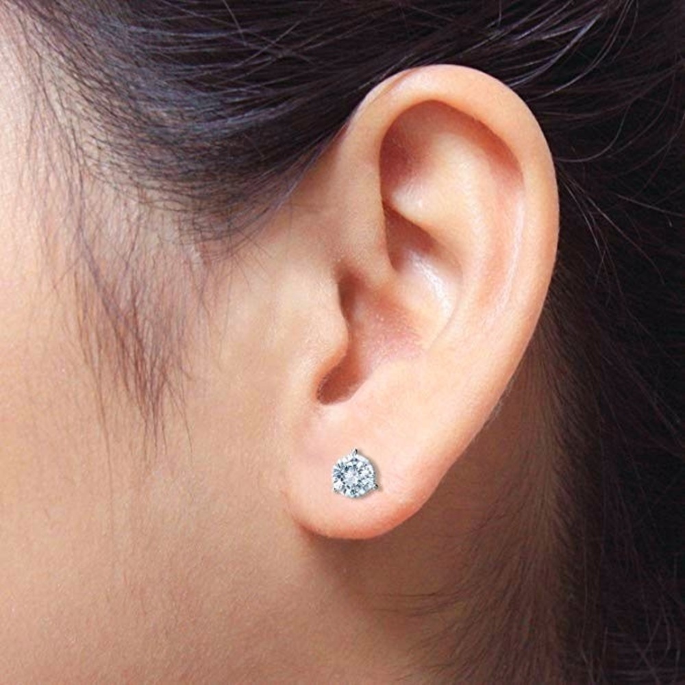 0.84-2Ct Round Cut Simulated Diamonds Back Silver Earrings Studs - Picture 7 of 17